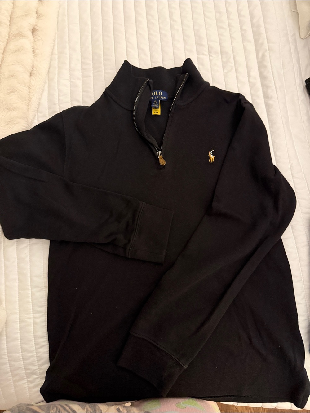 Polo by Ralph Lauren Black Quarter-Zip Sweatshirt with Gold Pony L 14-16